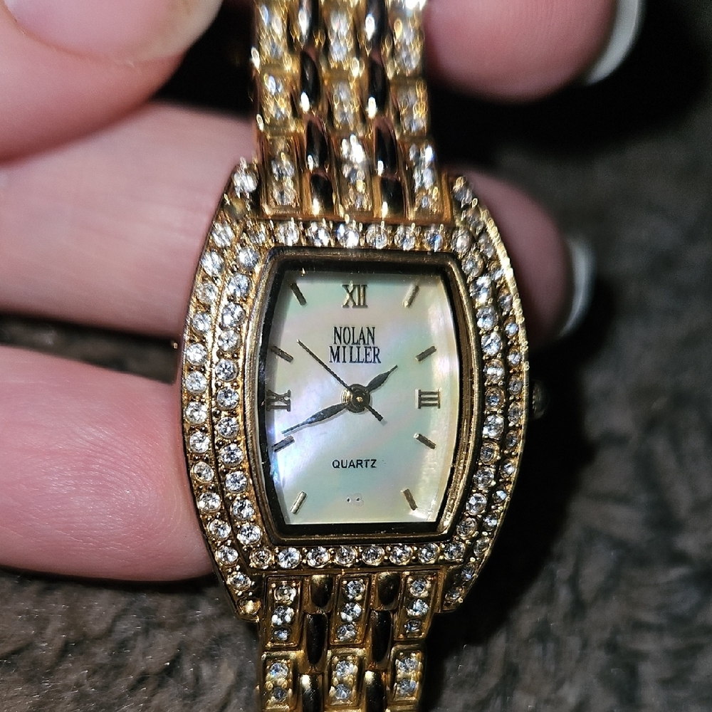 Nolan Miller Gold and Silver Tonneau Watch with Crystal Bezel